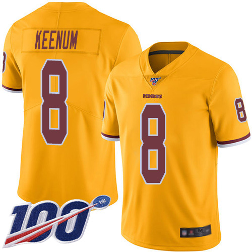 Washington Redskins Limited Gold Youth Case Keenum Jersey NFL Football #8 100th Season Rush Vapor->women nfl jersey->Women Jersey